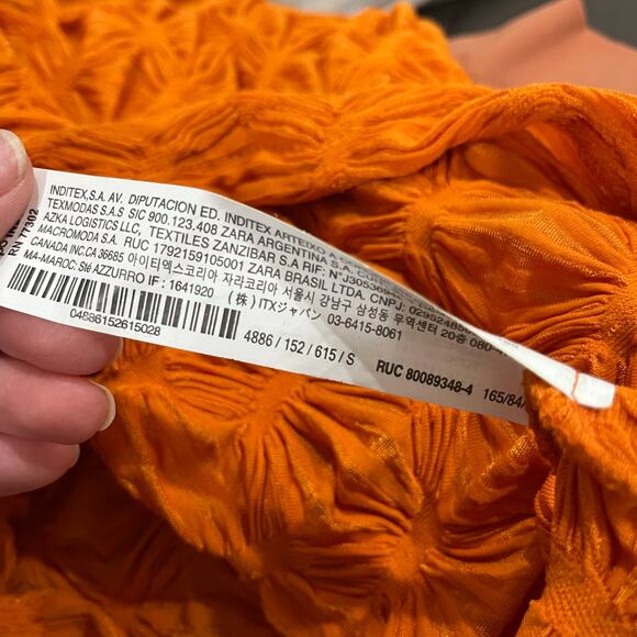 Zara Orange Textured V Neck Mini Dress Size Small - Picture 4 of 10